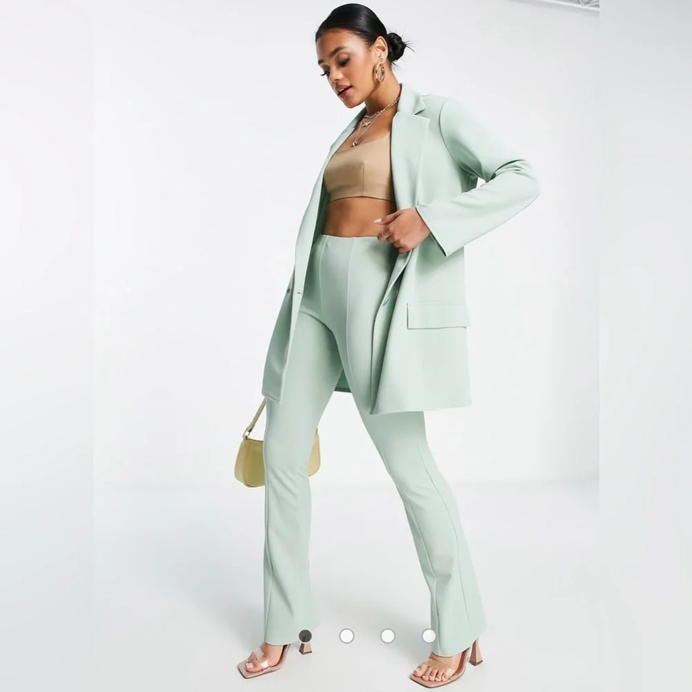 ASOS DESIGN jersey suit low rider baby kick flare pants in sage size 12p